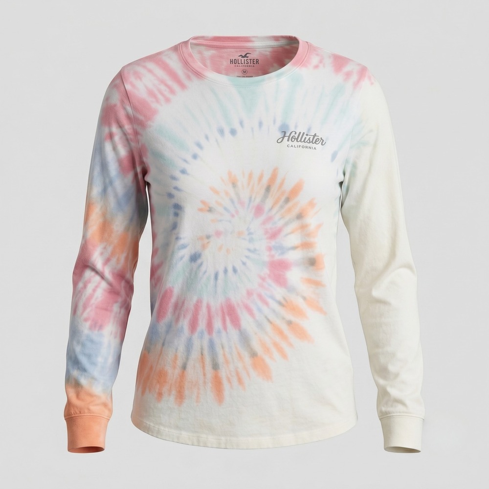 Hollister California Womens Medium Multicolor‎ Long Sleeve Tee Tie Dye Spiral